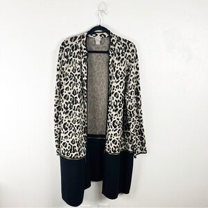 CHICO’S Leopard Print Long Sleeves Convertible Hem Open Front Cardigan XXL Cozy